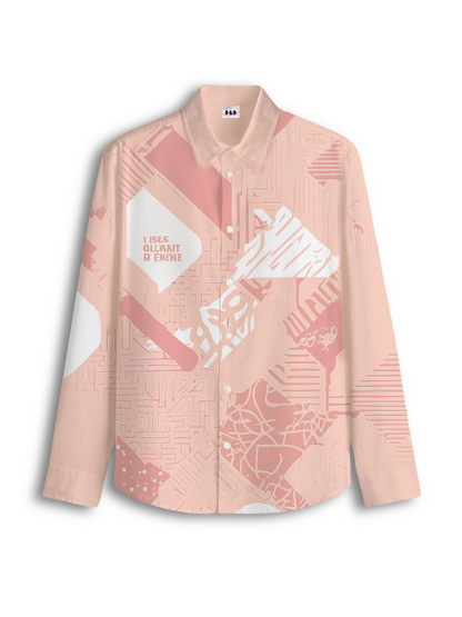 AI Imagined Pink Maze Stencil Men's Collar Shirt