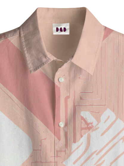 AI Imagined Pink Maze Stencil Men's Collar Shirt