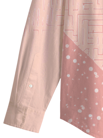 AI Imagined Pink Maze Stencil Men's Collar Shirt