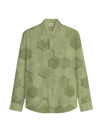 AI Imagined Green Honey Comb Men's Collar Shirt