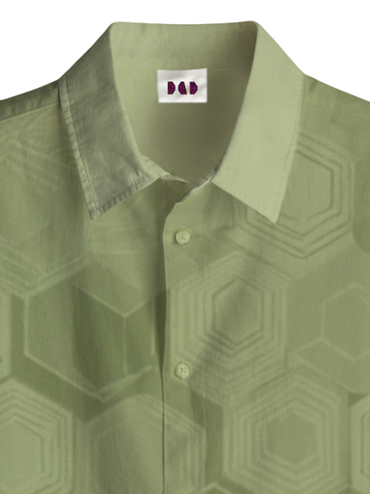 AI Imagined Green Honey Comb Men's Collar Shirt